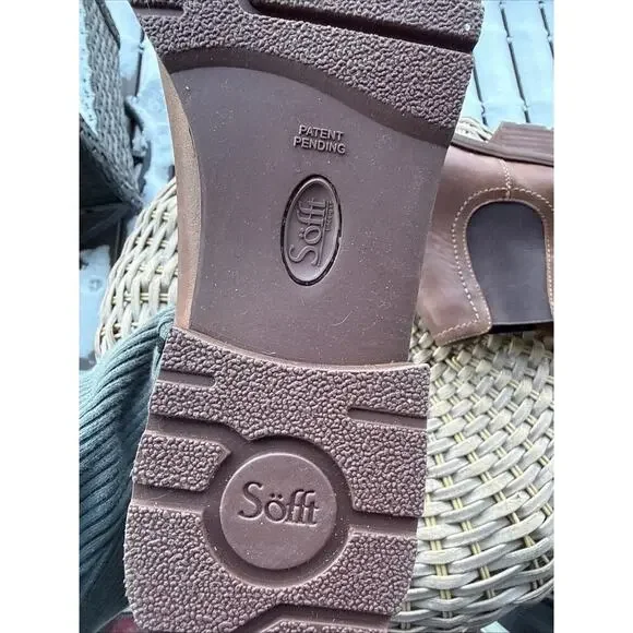 Sofft Brown Boot Women’s 10 Distressed Leather SELBY Chelsea Pull On Block Low - Picture 5 of 14